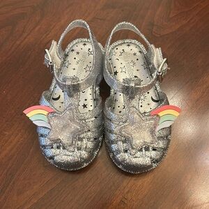 Mini Melissa Silver Glass Glitter Rainbow Star Jelly Sandals Toddler 6